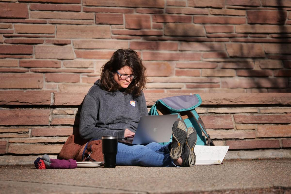 Student studying outside