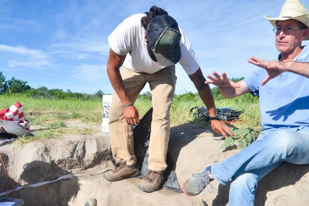 Anthropology students working on excavation site