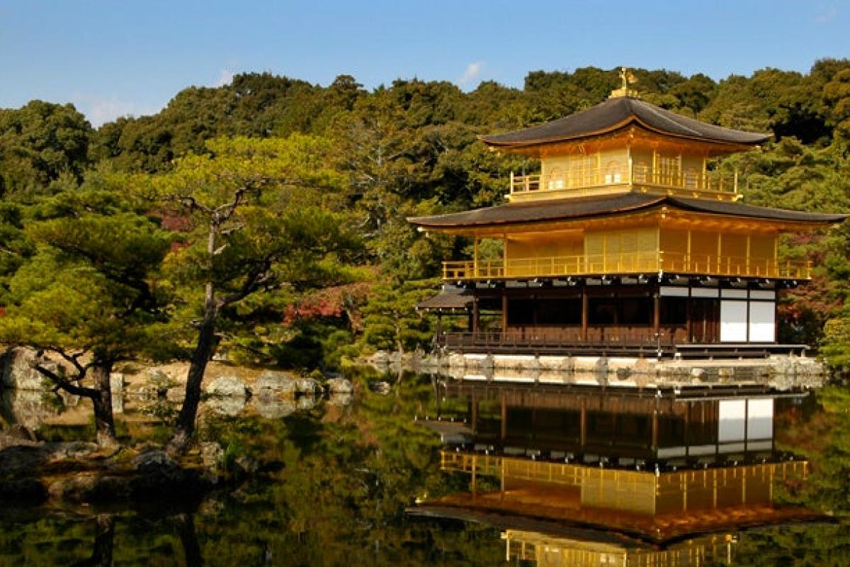 Asian building on a lake