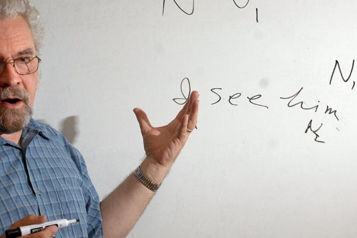 Professor teaching linguistics class