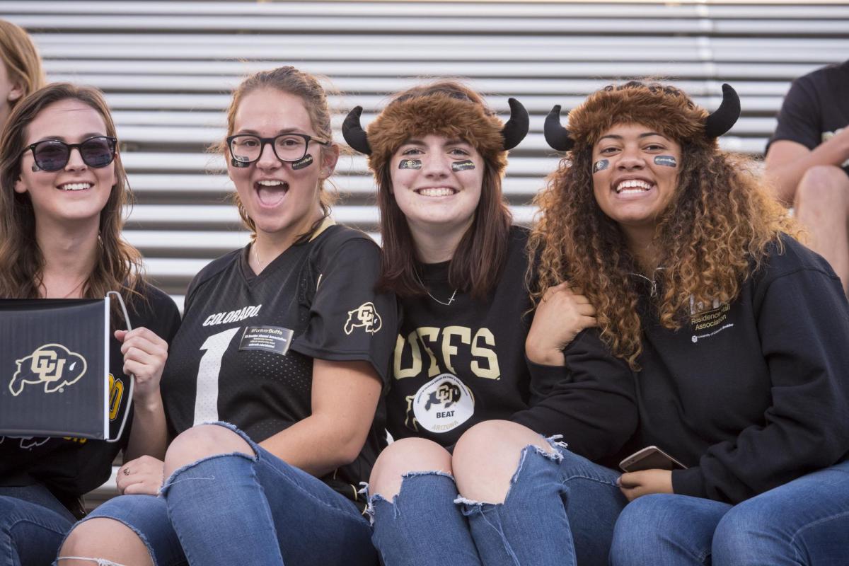 Students in CU Buffs gear at Folsom Field