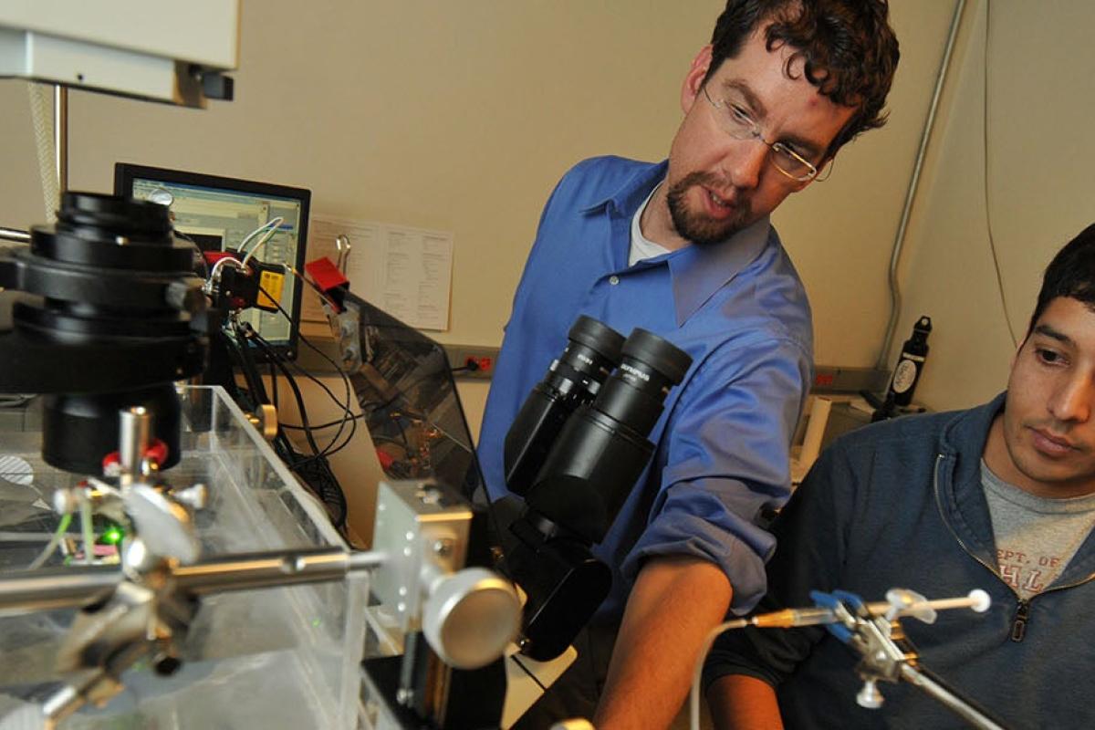 Student and faculty member working in Borden lab