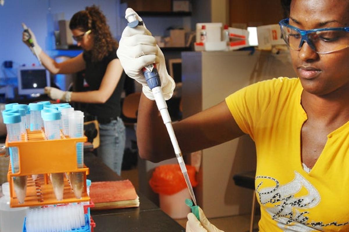 Students using pipets in ChemBio Engineering lab