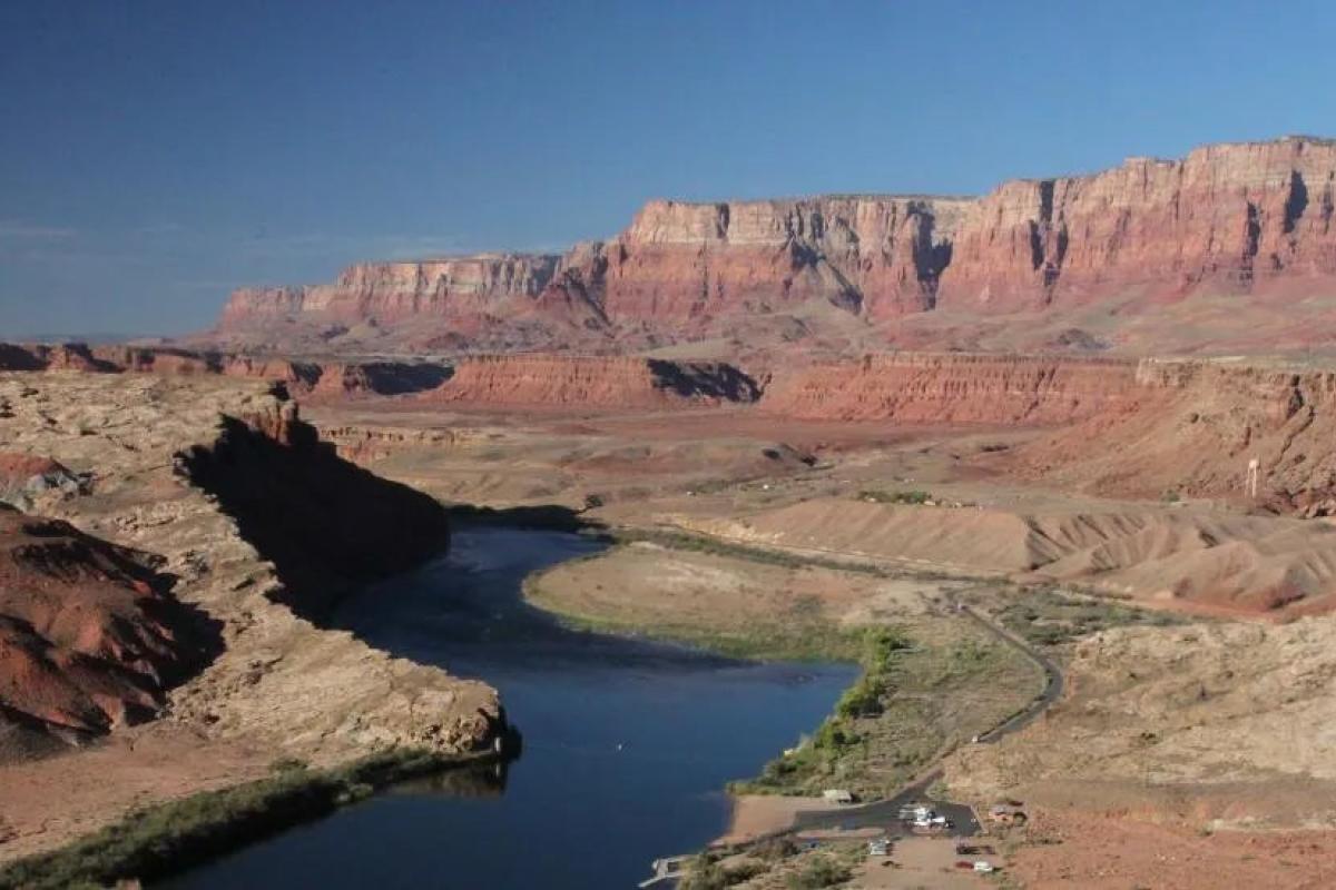 Aerial view of the Colorado River through canyon