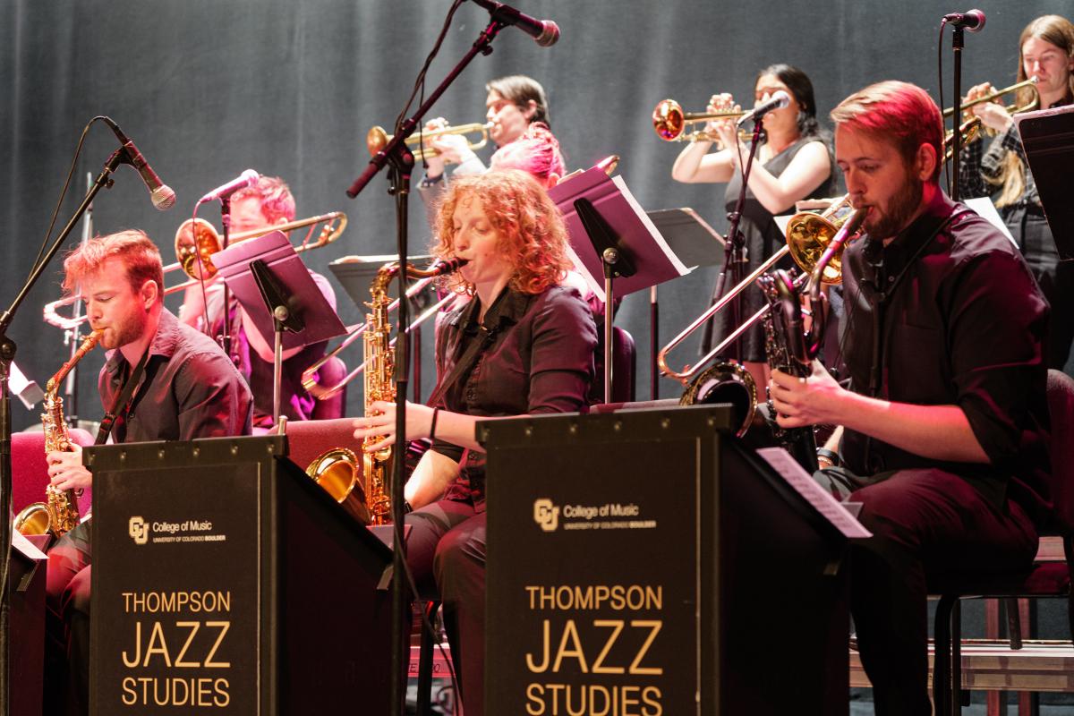A jazz ensemble performing on stage
