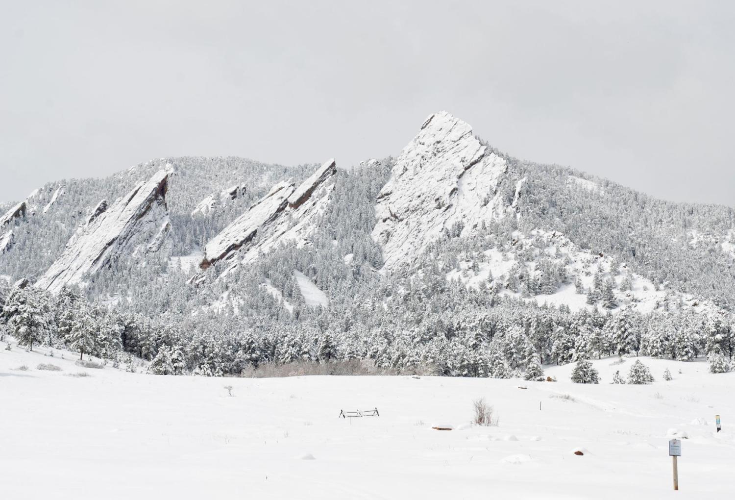 The Flatirons covered in snow