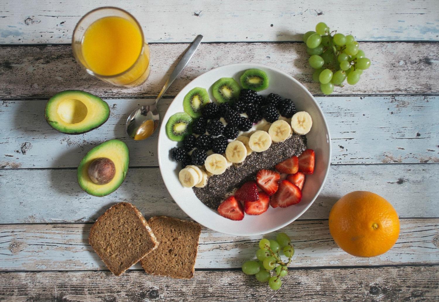 Breakfast food and juice