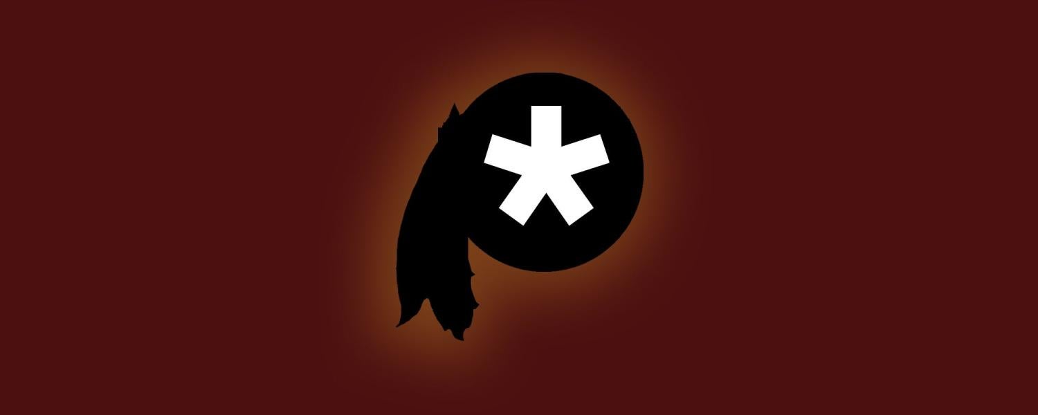 A silhouette of the Washington NFL team's logo with an asterisk in the middle.