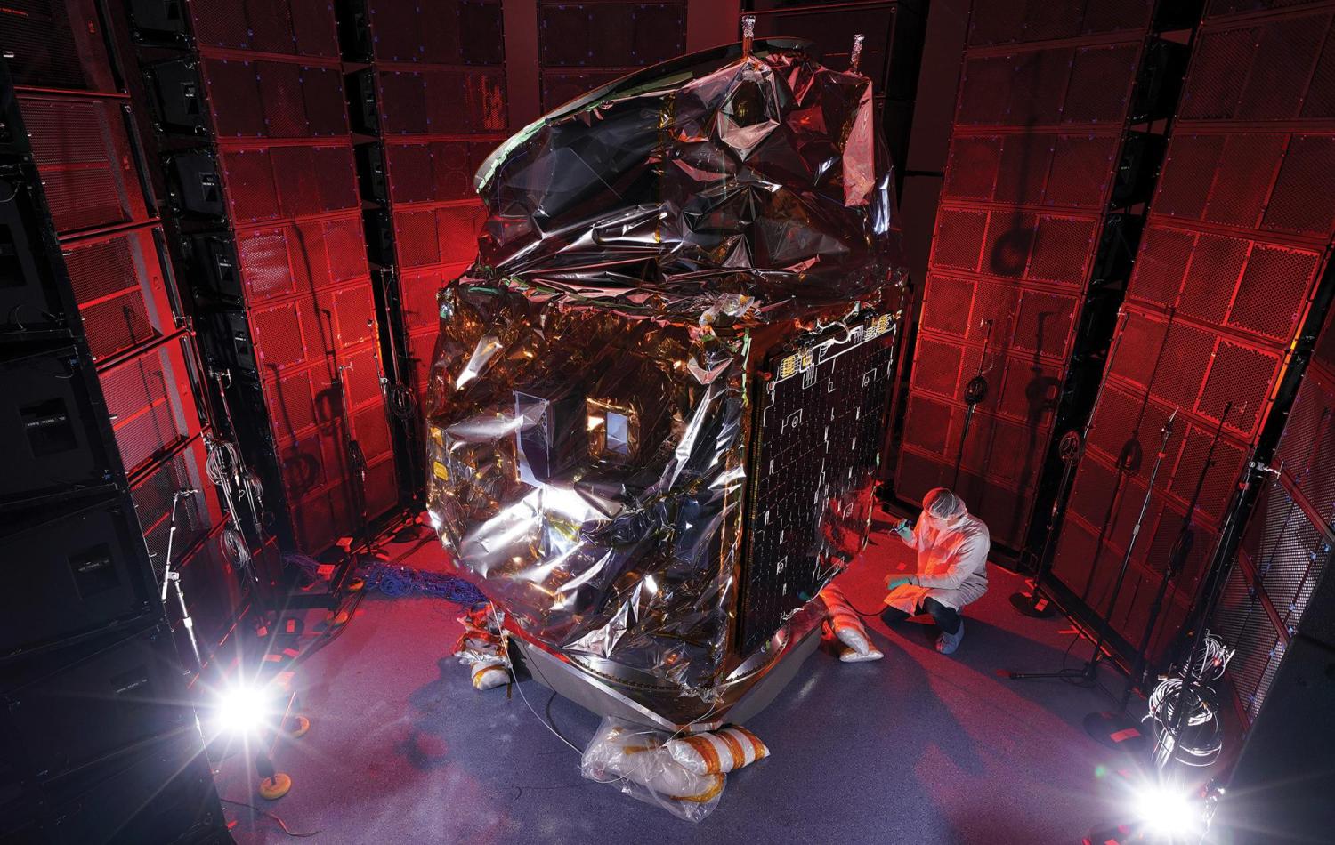 The Hope Probe underwent acoustic testing at CU Boulder’s Laboratory for Atmospheric and Space Physics (LASP) in 2019. Hope is now studying how daily and seasonal changes in the Martian atmosphere affect the rate at which gases can escape from it.