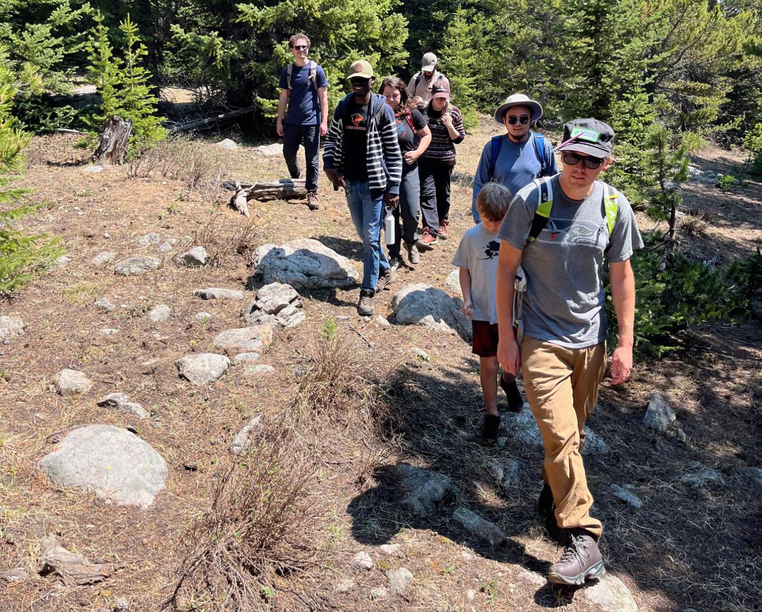 Faculty, students and technicians from CU Boulder and the University of Wyoming walk the site of the newly installed EcoTram near INSTAAR’s Mountain Research Station.