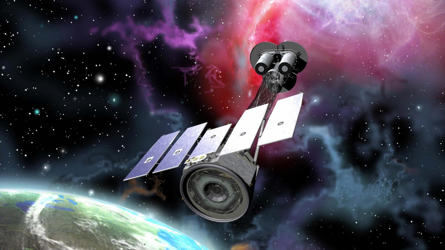 An artist’s rendition of NASA’s Imaging X-Ray Polarimetry Explorer (IXPE) mission