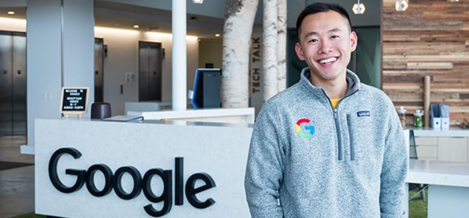 A business student working in the Google Boulder Campus