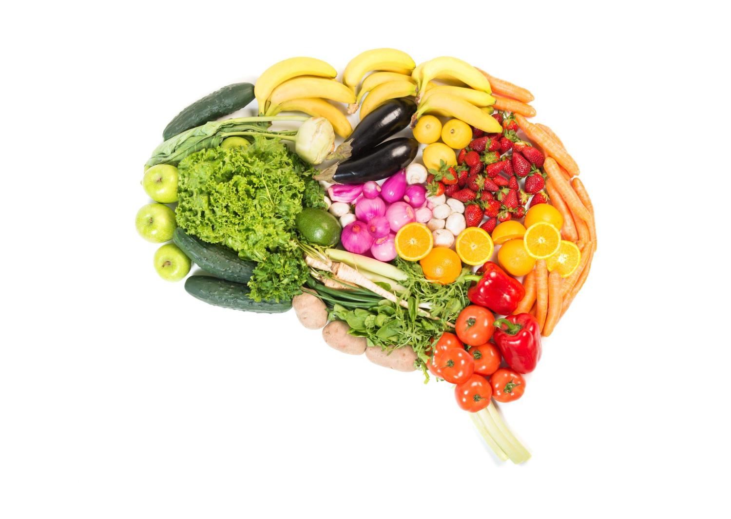 Fruits and vegetables in the shape of a brain