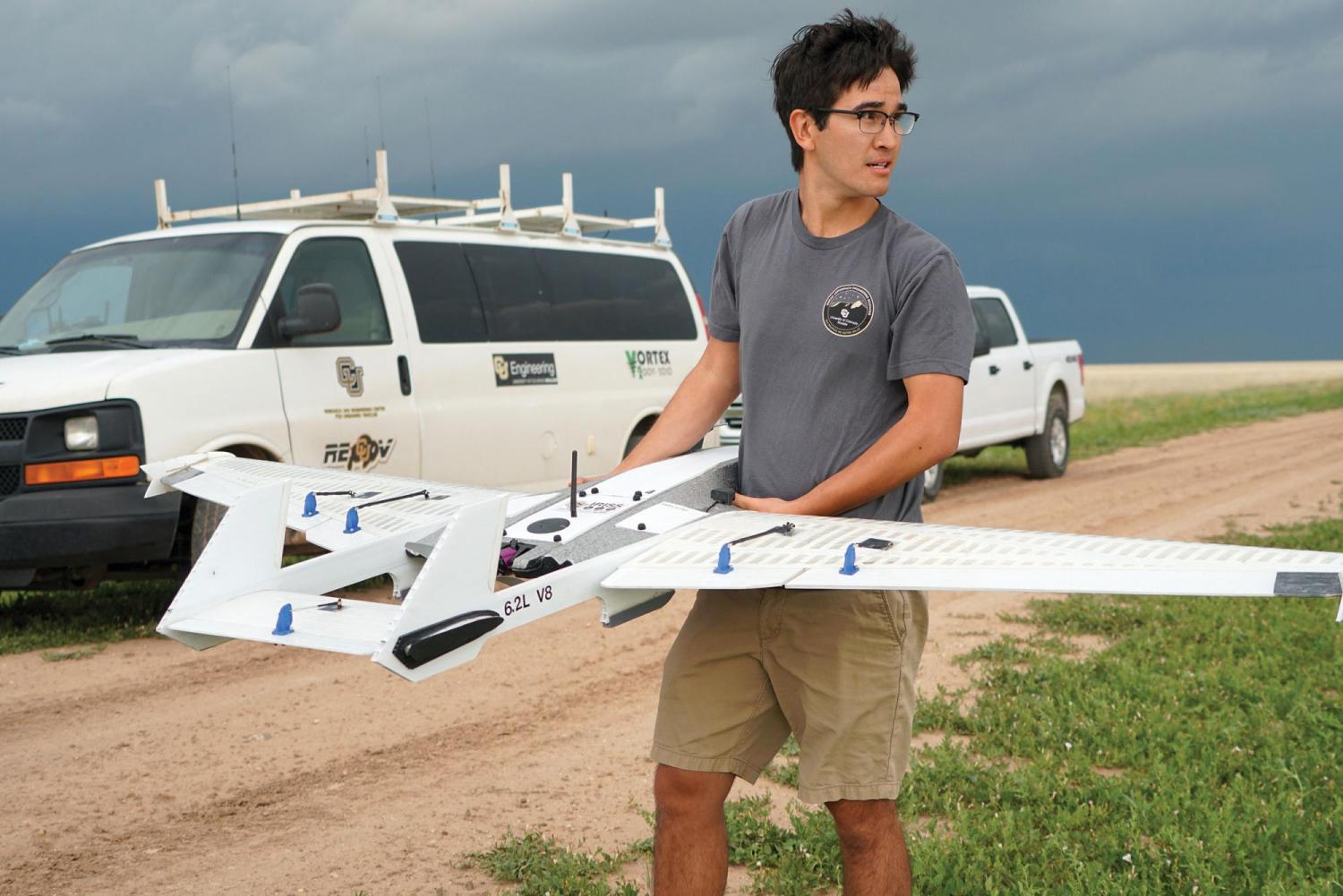 Researcher holding drone