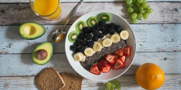 Breakfast food and juice