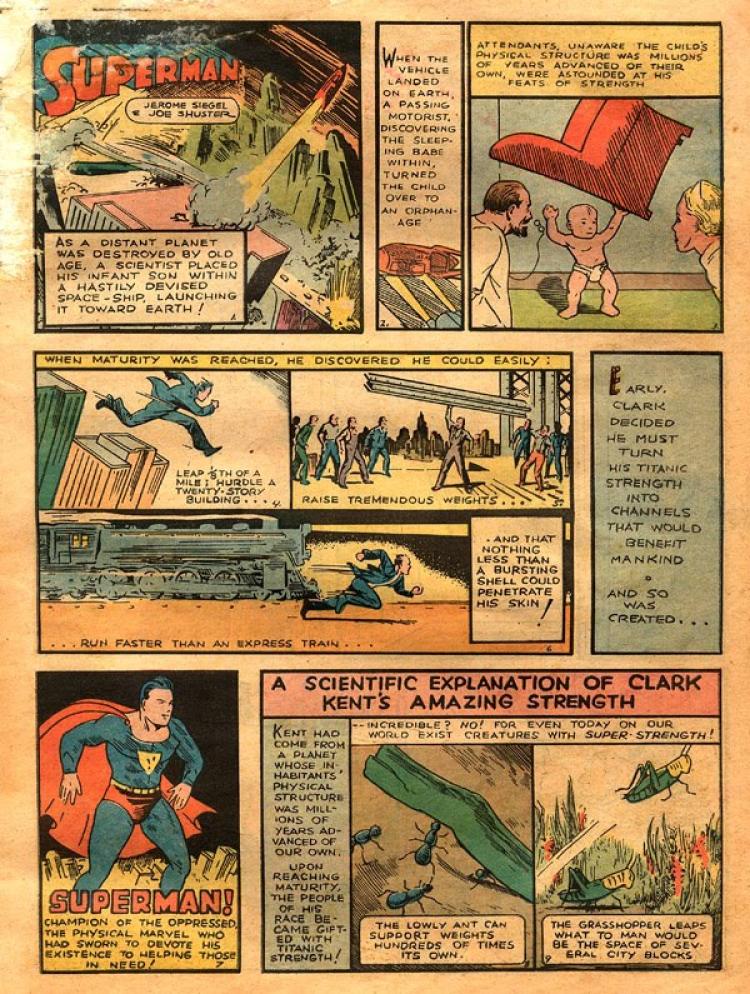 Superman's origin story, original comic book image