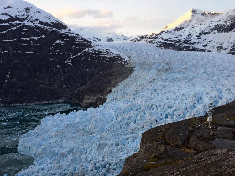 Automated weather station collects data near the LeConte Glacier in Alaska