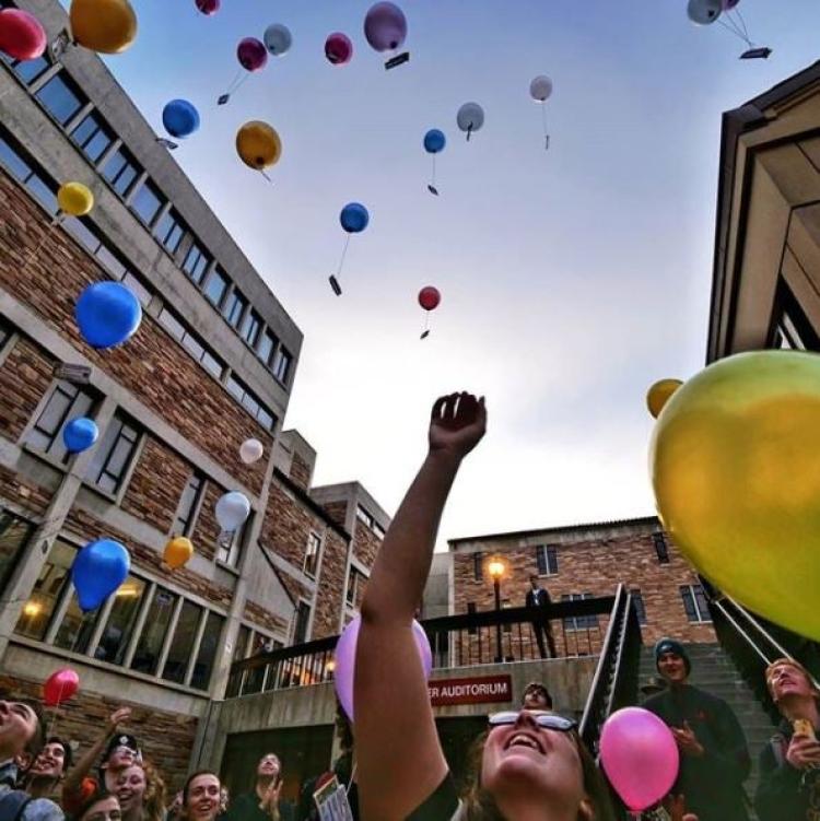 Balloons being released on CU Boulder campus