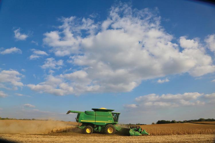 Farming equipment operating in a field
