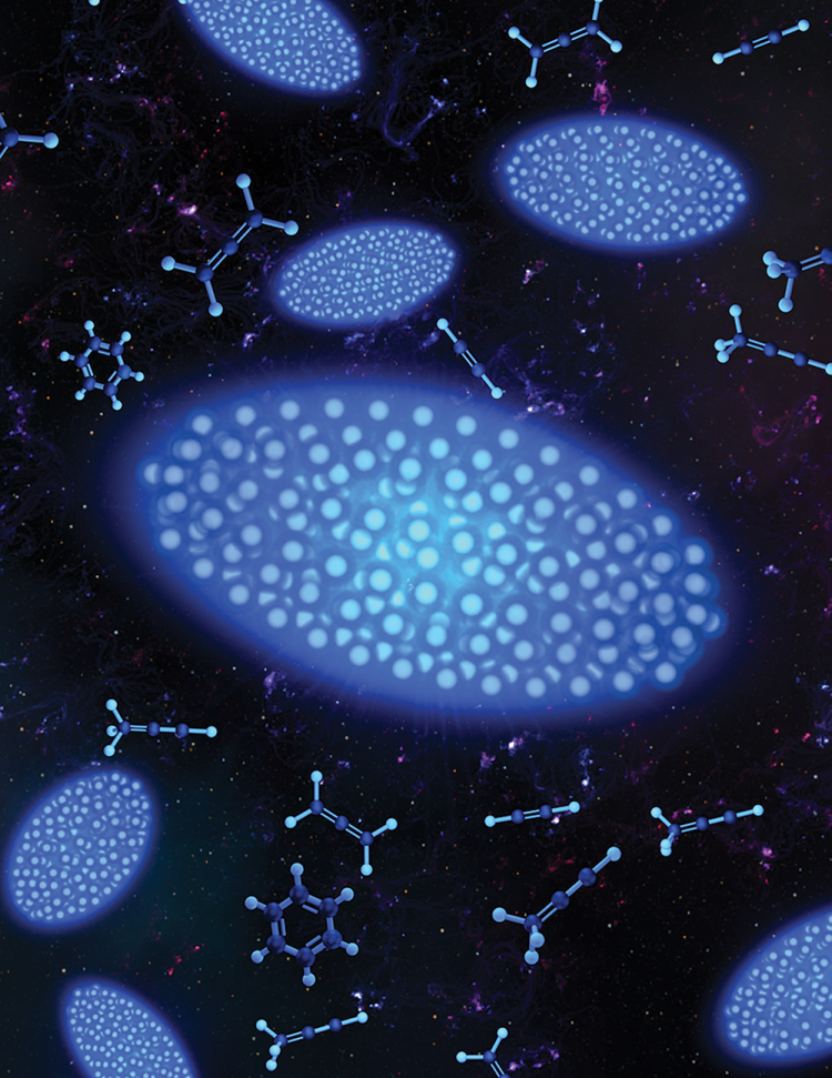 Coulomb crystals are surrounded by molecules used in the Lewandowski laboratory to study astrochemical reactions