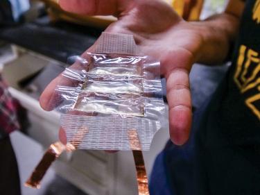 Soft, flexible device in researcher’s hand