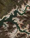 After image of drought-diminished Lake Shasta.