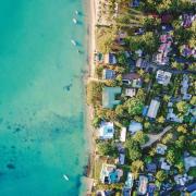 Overhead shot of coastal neighborhood