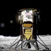Photo of lunar lander sitting inside rocket