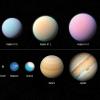 Fluffy planets: Kepler-51b, Kepler-51 c, Kepler-51 d. Planets: Earth, Neptune, Uranus, Saturn, Jupiter.