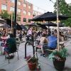 Diners eating at restaurant patio