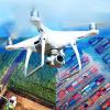 Drone above fields, buildings