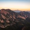 Boulder flatirons aerial at sunset