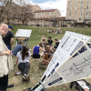 Students pointing their radio antennas to the sky outside Duane Physics
