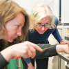 Stephanie Bryant (right) in the lab