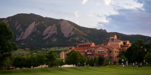 Flatirons with Campus in the front in June