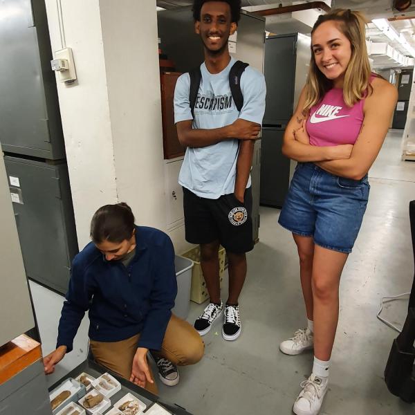 Abel and Kayleigh digging into plant fossils at the CU Museum, Summer 2021