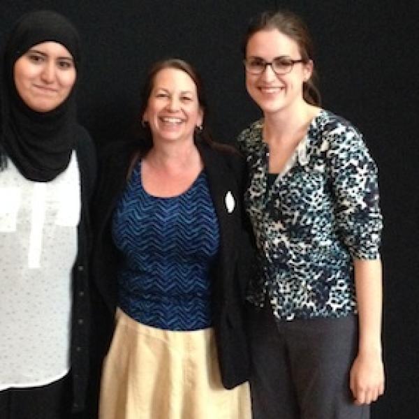 Rachel and Latifa's graduation with co-advisor Julie Stone, 2014