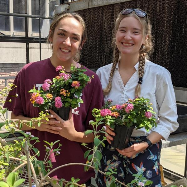 Kayleigh and Rachel with their friendly Lantana!