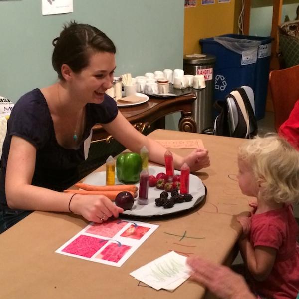 Andrea displays colorful anthocyanin and carotenoid pigments. Family Day, CU Museum of Natural History, Sept. 27, 2014