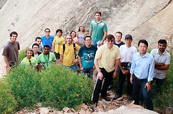 a group photo during a hike in a Chautauqua park