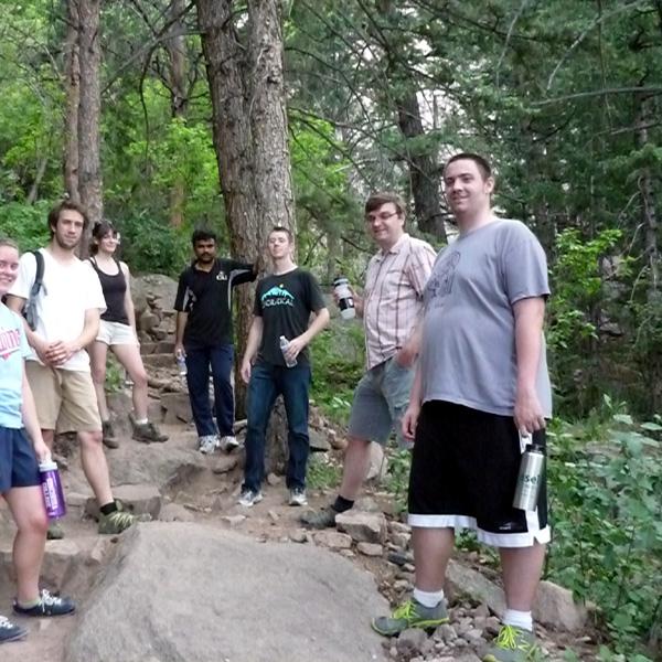 a group on the break during a group hike in 2013