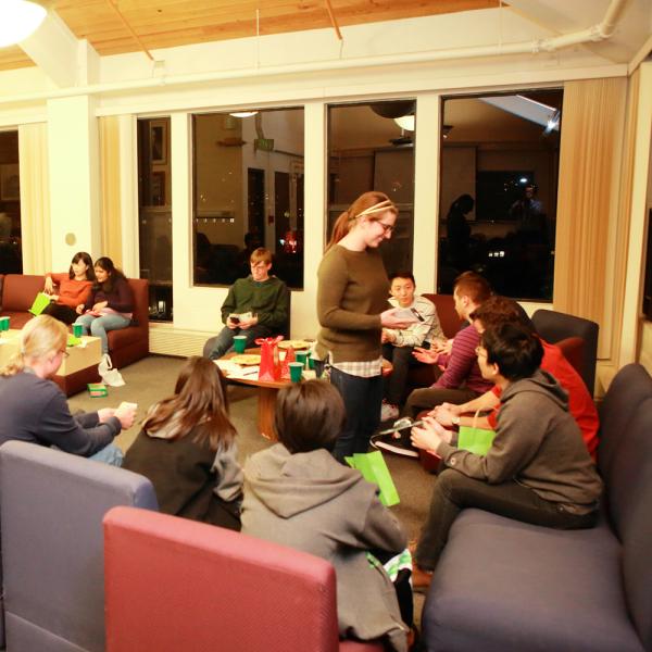 playing games at a holidays party in december of 2016