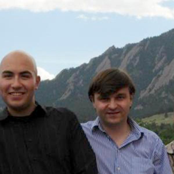 Members of Smalyukh's lab in the front of Flatirons in 2009