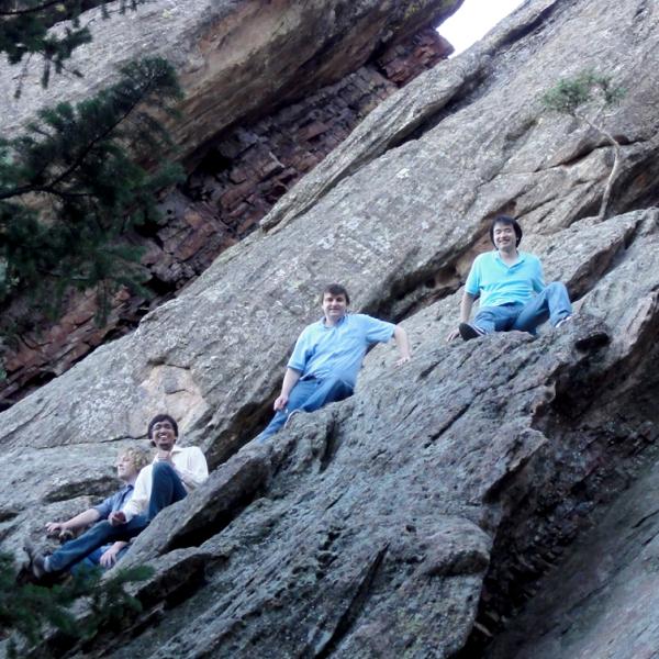 Ivan Smalyukh and students are rock climbing in 2009