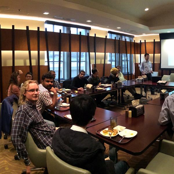 a group meeting and presentations at C4C in spring 2015