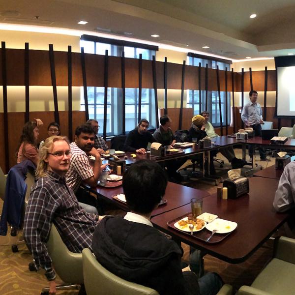 a group meeting and presentations at C4C in spring 2015