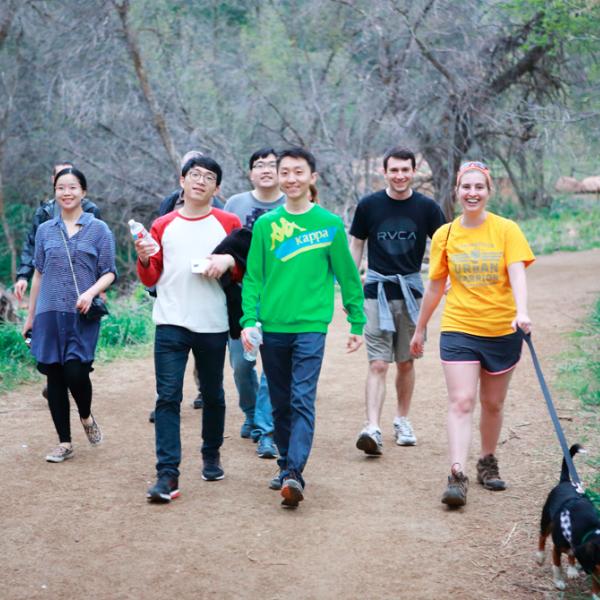 members finishing a group hike in spring 2016