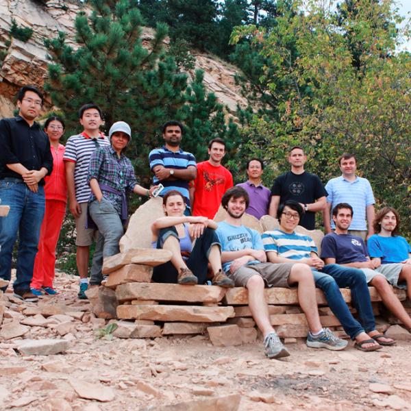 resting at the top during a group hike in summer 2015