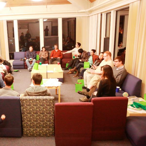 members playing fun games at a holiday party in fall 2015