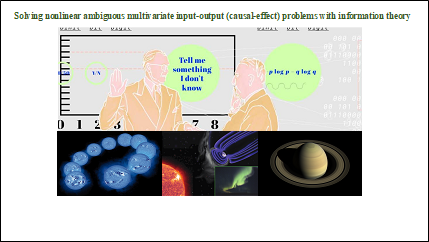 Professors in front of data and above images of sun and planets